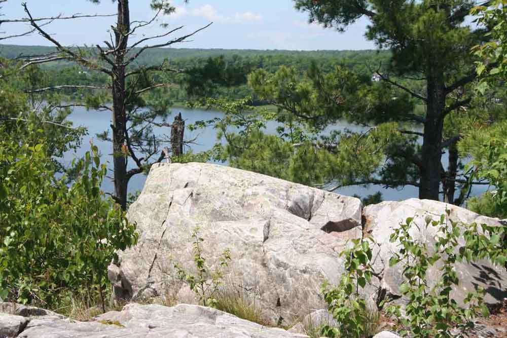Rocky lookouts along Manitoulin trails afford the hiker magnificent vistas.