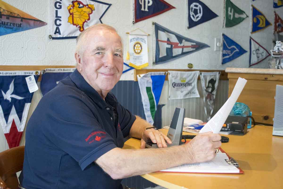 Roy Eaton, former teacher and secondary school principal, has been broadcasting his Cruisers’ Net from the Anchor Inn in Little Current for 16 years. ‘Boaters helping boaters’ is what the Net is all about. Expositor file photo.