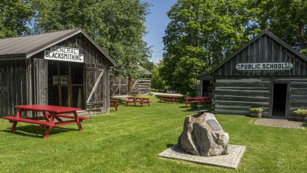 Among the ‘mini-museums’ at the Assiginack Museum in Manitowaning are authentic settler log buildings dating to the 1860s. Photo by Isobel Harry.