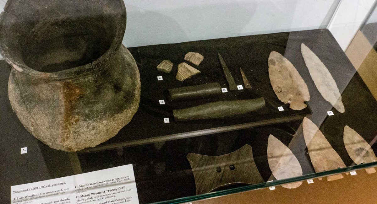 A display in the Centennial Museum of Sheguiandah’s new interactive archaeological exhibit highlights the Middle and Late Woodland Periods, when clay was formed into pots and pipes and baked in outdoor kilns about 2,500 years ago. Photo by Isobel Harry